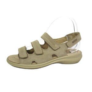 ECCO Women's Size 39 US 8 8.5 Beige Tqupe Breeze Sandals 2 Strap Hook & Loop